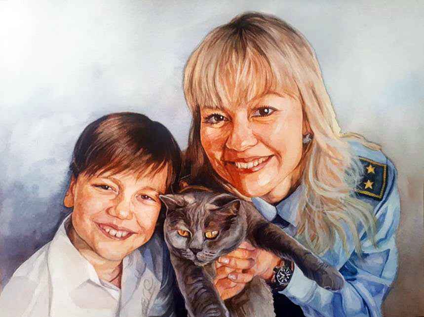 Watercolor painting portrait from photo, Custom pealistic portrait
