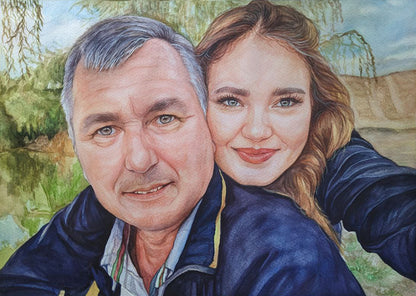 Watercolor painting portrait from photo, Custom pealistic portrait