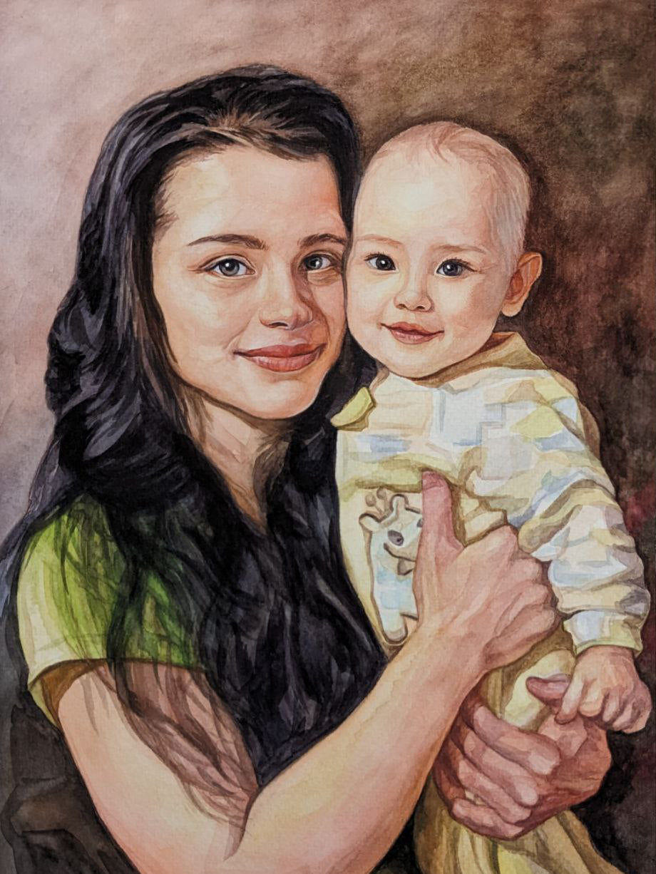 Watercolor Extra Large portrait from photo, Original hand painted