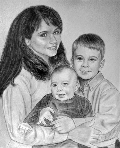 Graphite Medium portrait drawing from photo, Custom Memorial gift