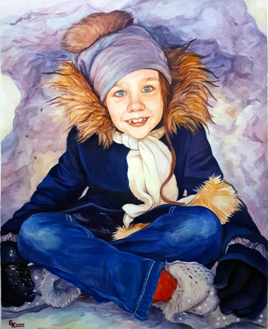 Watercolor painting portrait from photo, Custom pealistic portrait