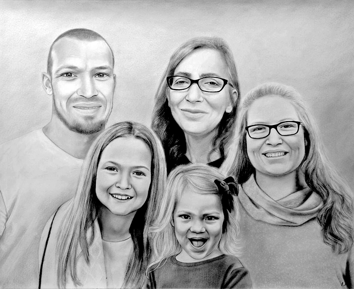 Graphite Small portrait drawing from photo, Memorial gift, Custom