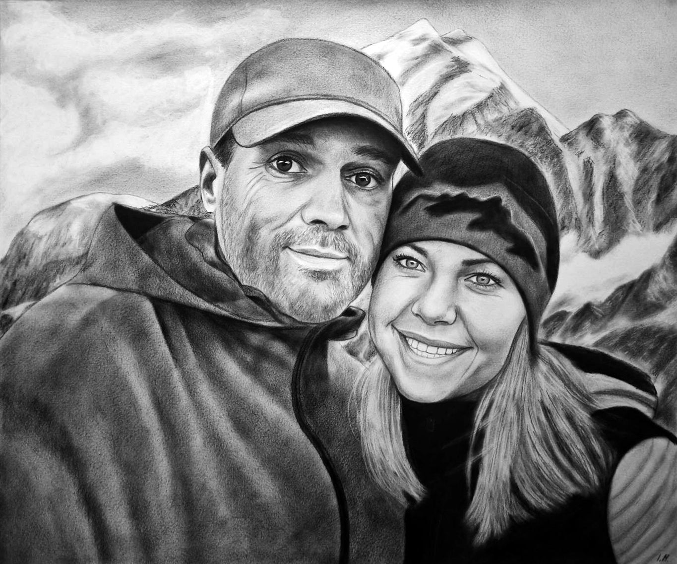 Charcoal Medium portrait from photo, Custom wedding portrait