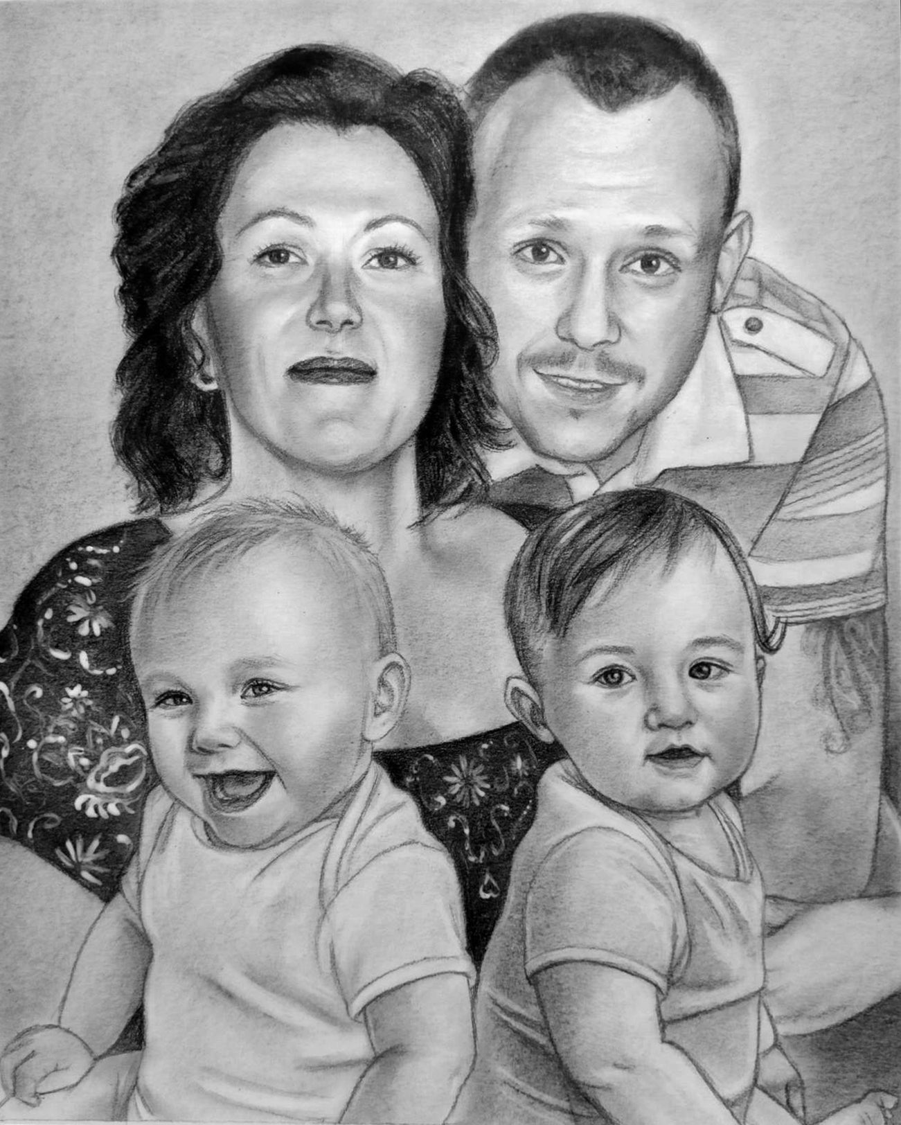 Graphite Large portrait drawing from photo, Memorial family portrait, Custom portrait of loved one