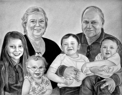 Graphite Large portrait drawing from photo, Memorial family portrait, Custom portrait of loved one