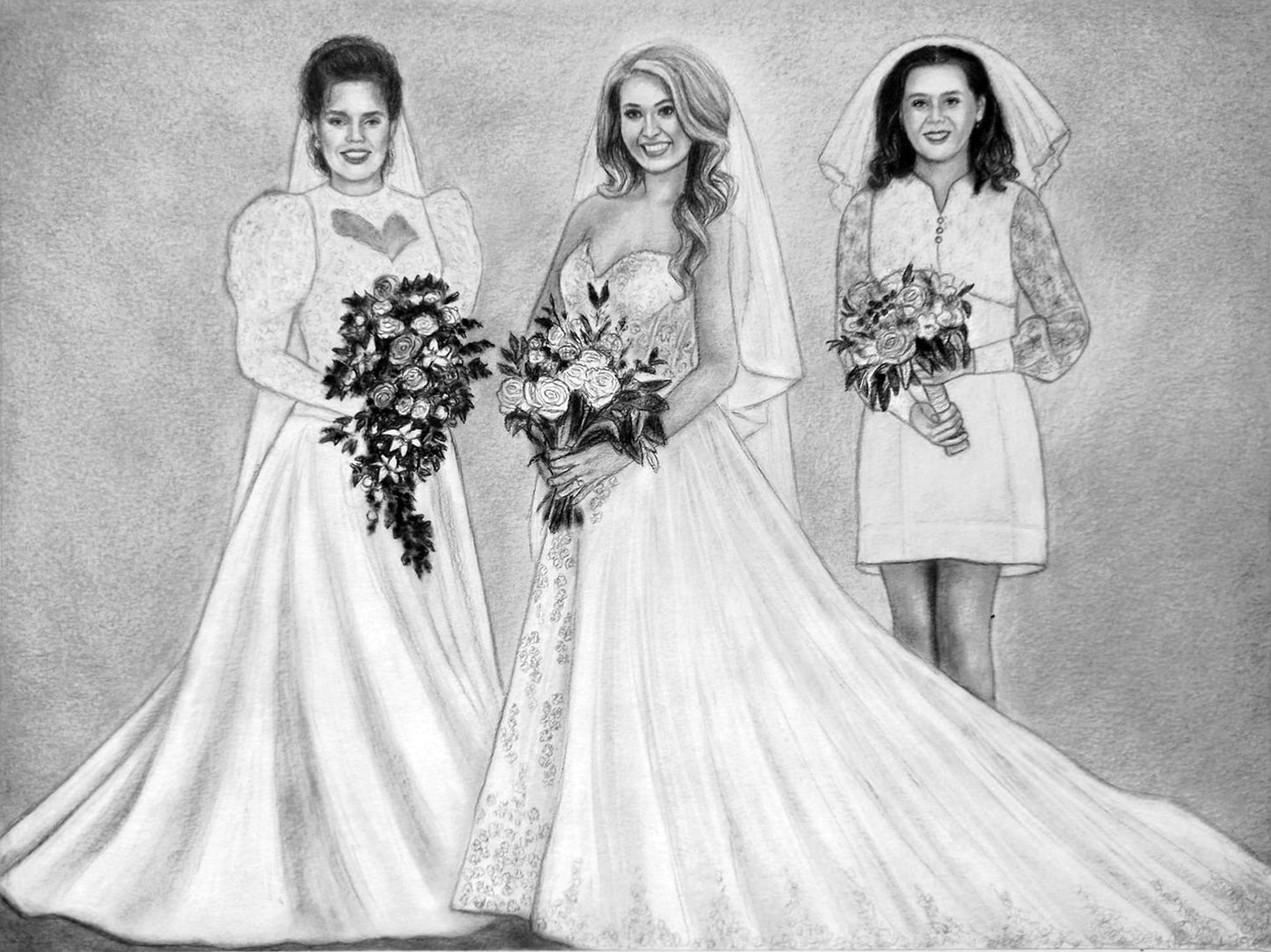 Charcoal Medium portrait from photo, Custom wedding portrait